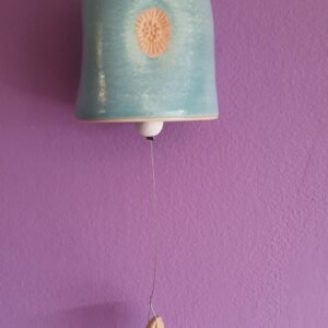 Handmade Large Ceramic Bell - Blue with Clay motif